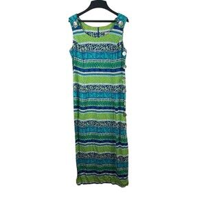 VTG SL Fashions 90s Sleeveless Multi Color Designed Summer Maxi Dress 12